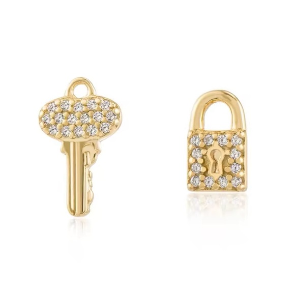 Gold Lock and Key Earrings - Picture 3 of 4